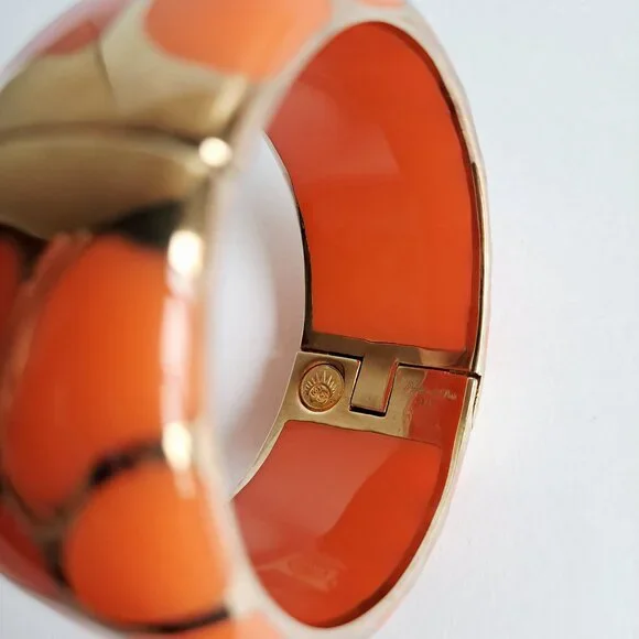 New Angelique De Paris 925 Gold Platted Coral Leopard Print Wide Bracelet - Picture 7 of 16